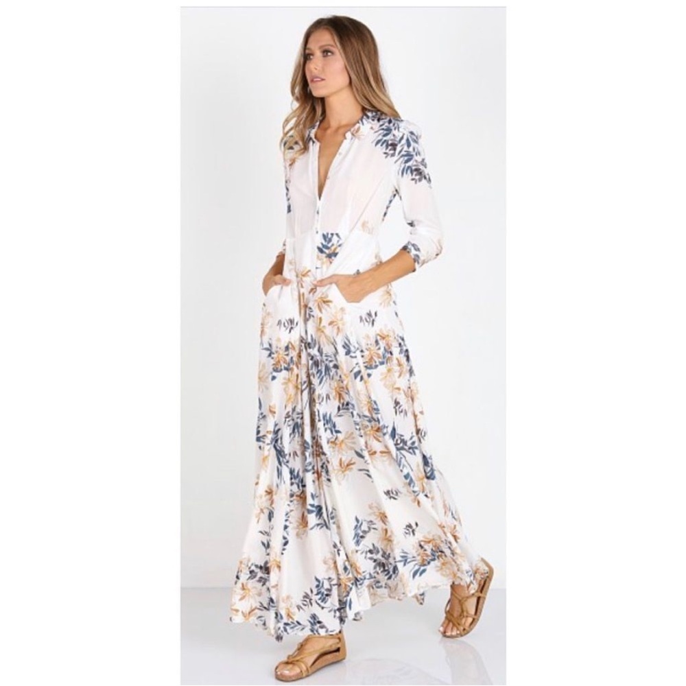 Free People Floral Maxi Dress - White and Blue